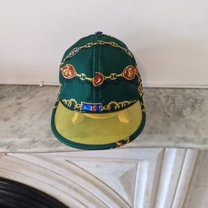 Gucci silk chain link yellow brimmed hat